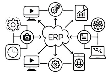 ERP System Line Art Conceptual Design for Digital Illustration