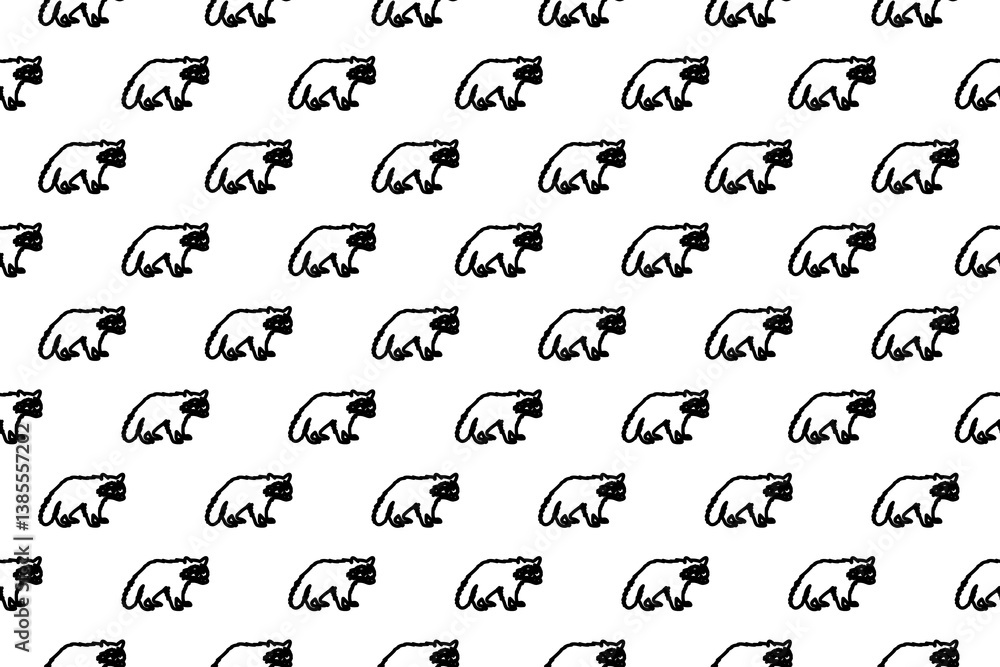 Poster seamless pattern completely filled with outlines of raccoon symbols. elements are evenly spaced. ill