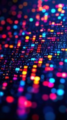 Fototapeta premium Vibrant array of colorful squares and bokeh lights on a dark blue gradient