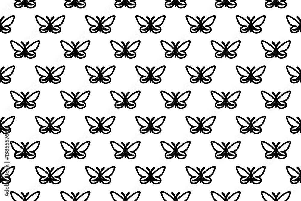 Poster seamless pattern completely filled with outlines of butterfly symbols. elements are evenly spaced. i