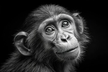 Naklejka premium Baby Monkey With Soulful Eyes Gazes Into the Distance Generative AI