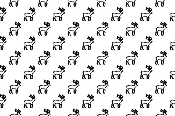 Seamless pattern completely filled with outlines of deer symbols. Elements are evenly spaced. Illustration on transparent background
