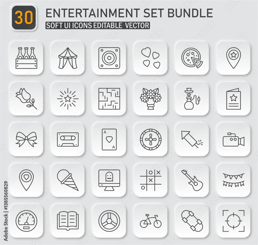 Aufkleber collection of entertainment icons set bundle in editable vector format