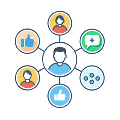 Social network connection and global business communication concept. Vector icon isolated on white background. social network icons, people network icons. Organization thin line icon set. Containing 
