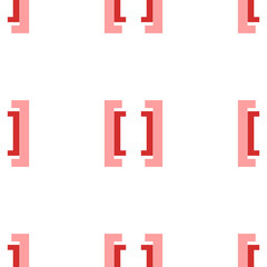 Seamless pattern of large isolated red square brackets symbols. The elements are evenly spaced. Illustration on light red background