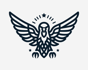 American Eagle Logo Design Icon. Silhouette Eagle Bird Vector Illustration. Black and White Eagle Bird Logo for T-Shirts and Branding.