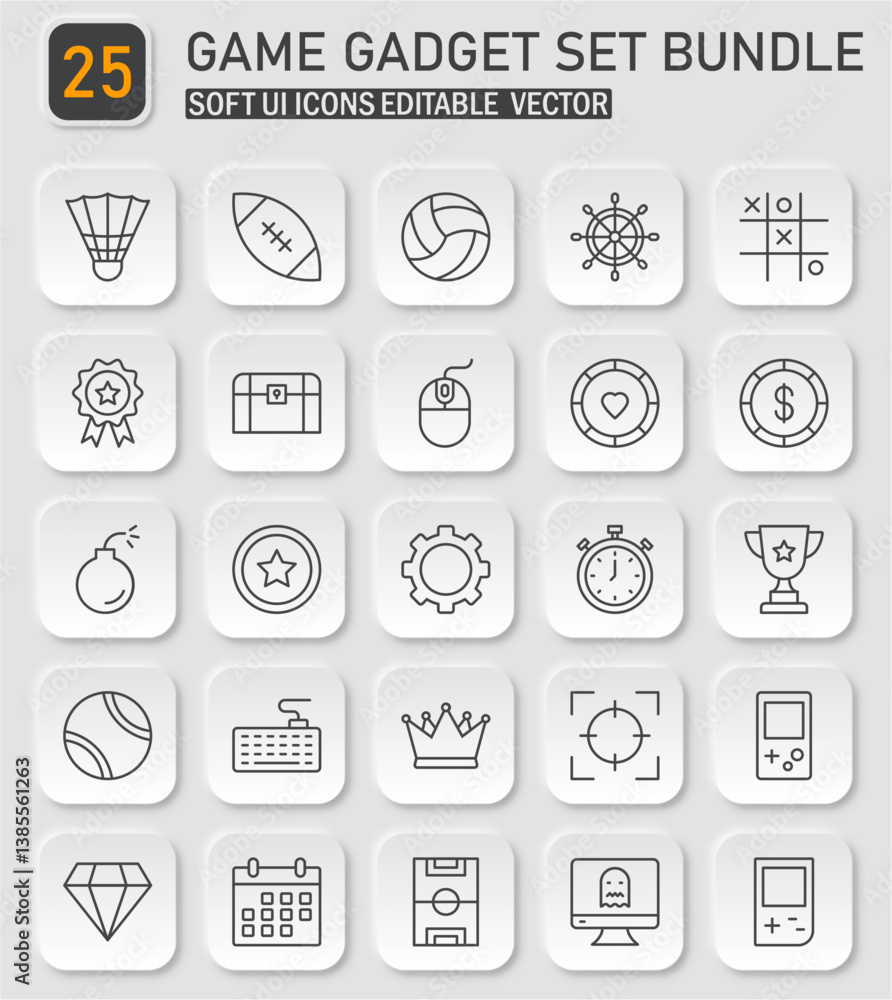 Poster collection of game gadget icons set in modern style for design and ui, vectors