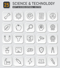 Collection of twenty-five science and technology line icons for user interfaces