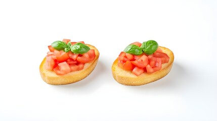 Fresh Italian Bruschetta with Tomato and Basil on Toasted Baguette