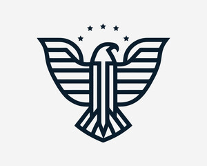 American Eagle Logo Design Icon. Silhouette Eagle Bird Vector Illustration. Black and White Eagle Bird Logo for T-Shirts and Branding.