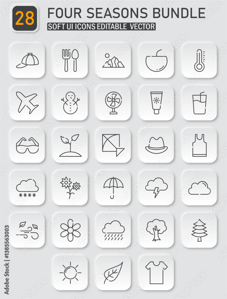 Poster versatile vector icon set representing four seasons bundle with a modern soft ui design