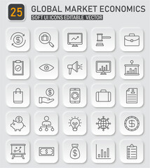 Modern Business and Finance Icon Set: Global Market Economics Vector Icons