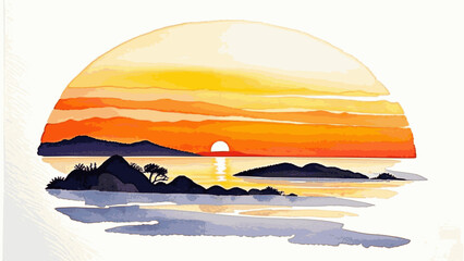 Crimson sky wash sunset isolated watercolor vector illustration svg 