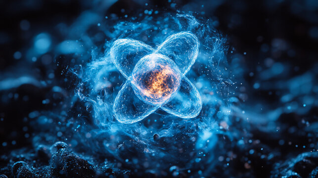 Illustration atom and electone combine