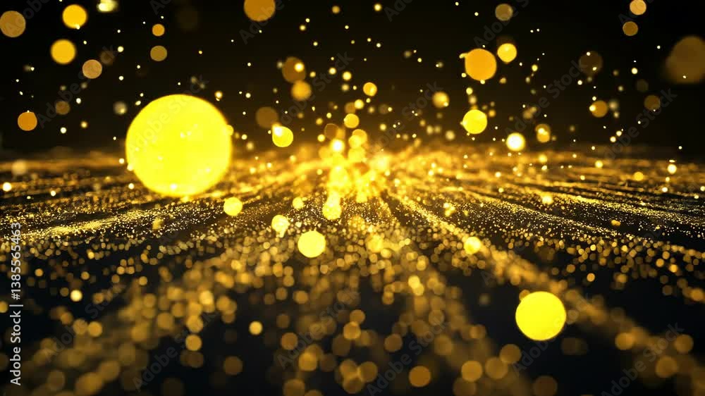 Poster golden particle stream: a dazzling display of light and sparkle - festive abstract background