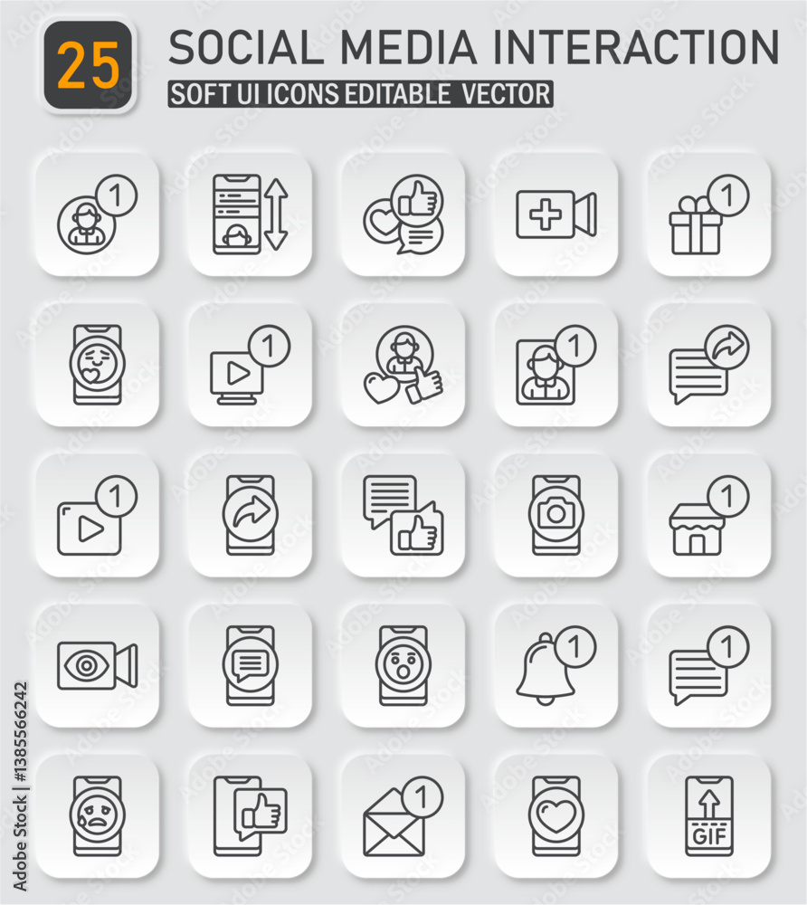 Poster ui icon collection: social media interactions and notifications for modern platforms