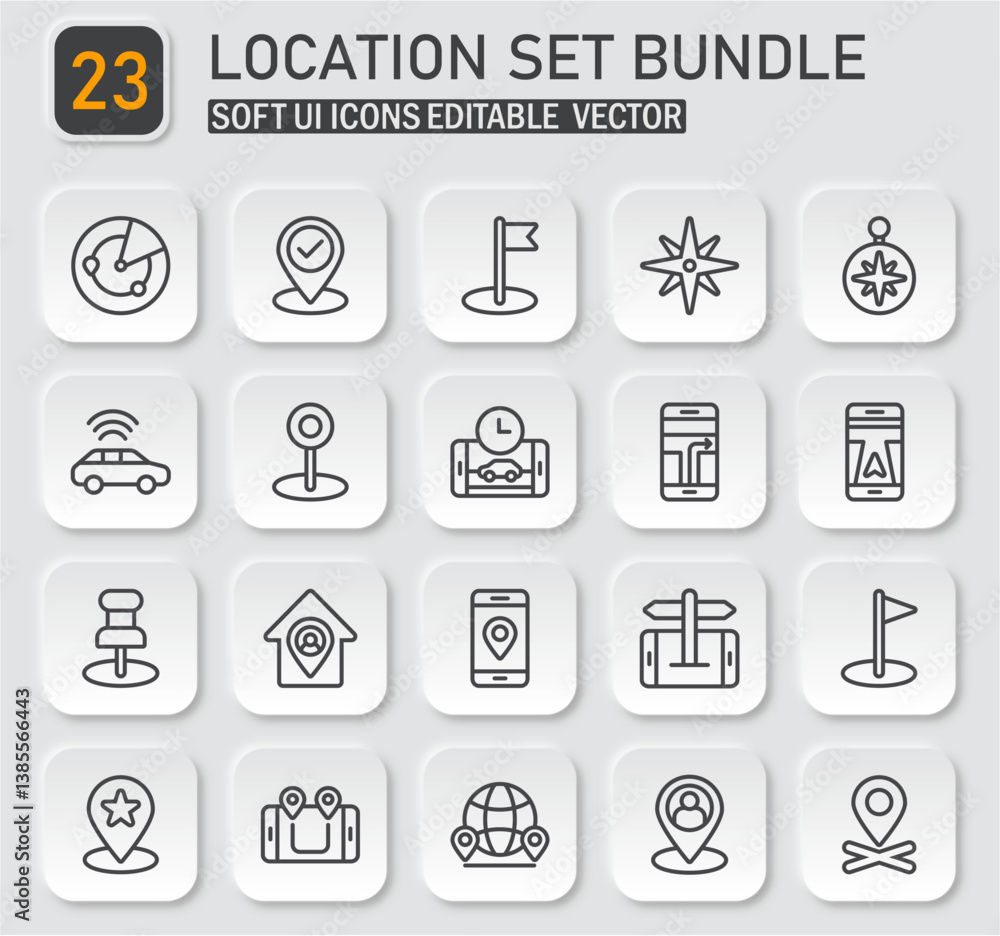 Poster modern location and navigation icon set for ui design and mapping application