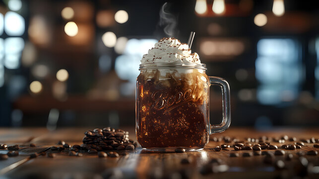 una bebida fria echa a base de cafe frapuchino delicioso con aroma a cefeina con crema batida 
