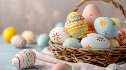 Colorful and decorated Easter eggs featuring intricate patterns create festive atmosphere