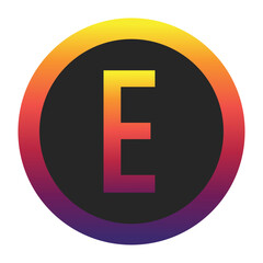 Abstract Capital Letter E Displaying a Vibrant Spectrum of Warm to Cool Gradient Colors Encased in a Smooth Dark Circular Frame