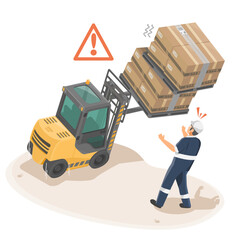 Industrial workplace accident risk with overloaded forklift and shocked worker in unsafe cargo handling situation isometric cartoon © AllahFoto