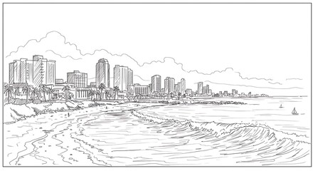 Obraz premium Coastal Sketch: Daybreak's Embrace AI Generated
