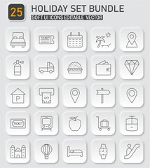 Modern holiday concept icons set, holiday planning elements, travel and vacation vector collection