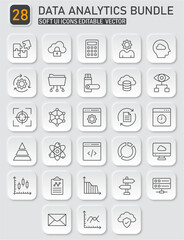 Diverse data analytics icons collection showcasing technology, analytics and business concepts