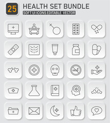 Comprehensive health and medical icon set featuring a soft user interface design