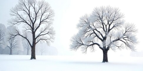 Obraz premium Isolated tree branches against white background, calm atmosphere, winter trees isolated, winter wonderland