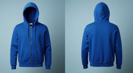 Blue Hooded Sweatshirt with Zipper Front and Back Fashion View