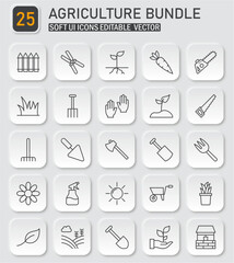 Agriculture and Gardening Icons Soft UI Vector Bundle Collection for Farm
