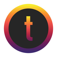 Abstract Lowercase Letter t Displaying a Vibrant Spectrum of Warm to Cool Gradient Colors Encased in a Smooth Dark Circular Frame