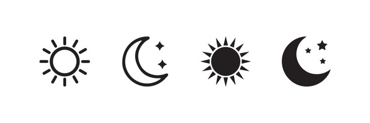 Minimalist Sun and Moon Icon Set Black and White Celestial Symbols

