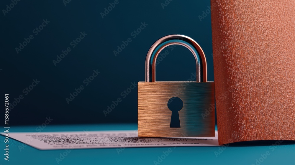 Poster secure lock on document with dramatic backdrop