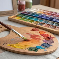 Fototapeta premium Painting Tools Arranged on a Table for Artistic Creation Generative AI