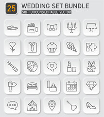 Fototapeta premium Elegant wedding icons, soft UI design, editable vectors, modern collection set