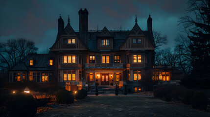 Night Mansion: Dark Victorian House Exterior Photography