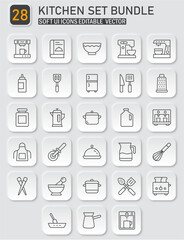 Modern Minimalist Kitchen Utensils and Appliances Icon Collection on Soft UI Style