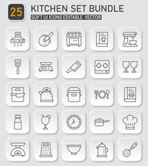 Delicate Kitchen Appliance and Utensil Icon Collection for Culinary Designs