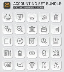 Elegant accounting and finance soft ui icon set, vector illustration, collection