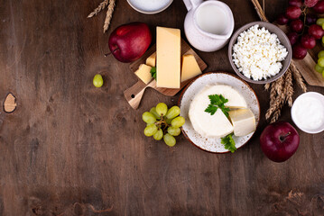 Judaic holiday Shavuot concept. Tzfat cheese and dairy products