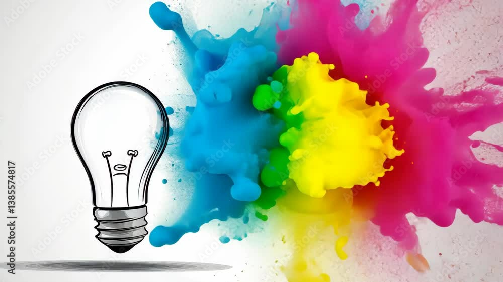 Poster Bright Idea: A Lightbulb Explodes with Creative Color