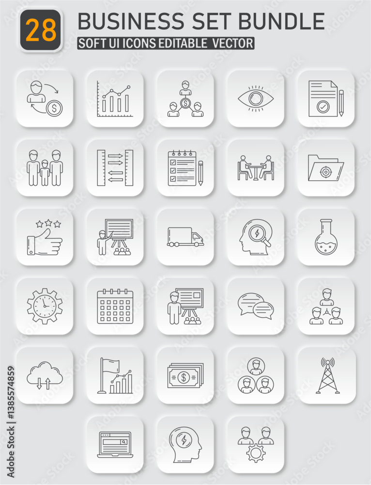 Poster elegant business icons set bundle with soft ui design for modern applications