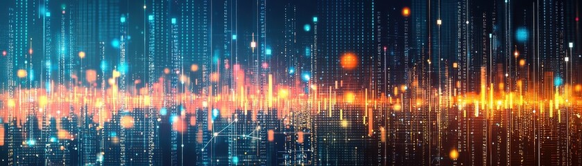 Fototapeta premium Abstract digital artwork depicting vibrant light beams and data streams representing technology and innovation in a futuristic landscape