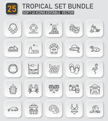 Tropical vacation icons for design project representing summer travel elements