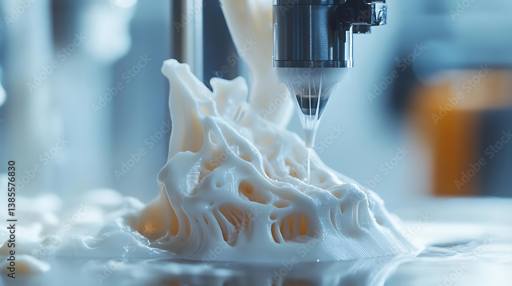Canvas Prints a 3d printer nozzle precisely layering melted filament onto a 3d model, clear view of the extruding 