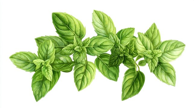 Fresh green mint bunch isolated on a white background. Medical specialties isolated on white. Photo realistic photo.