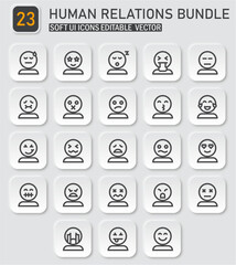Human Relations UI Soft Icons Bundle: Expressive Emotional Faces Collection