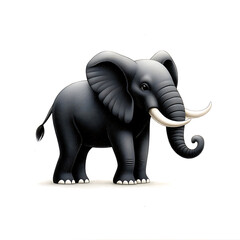 Obraz premium Cute cartoon elephant with large ears and tusks, standing on white background, showcasing playful and friendly demeanor